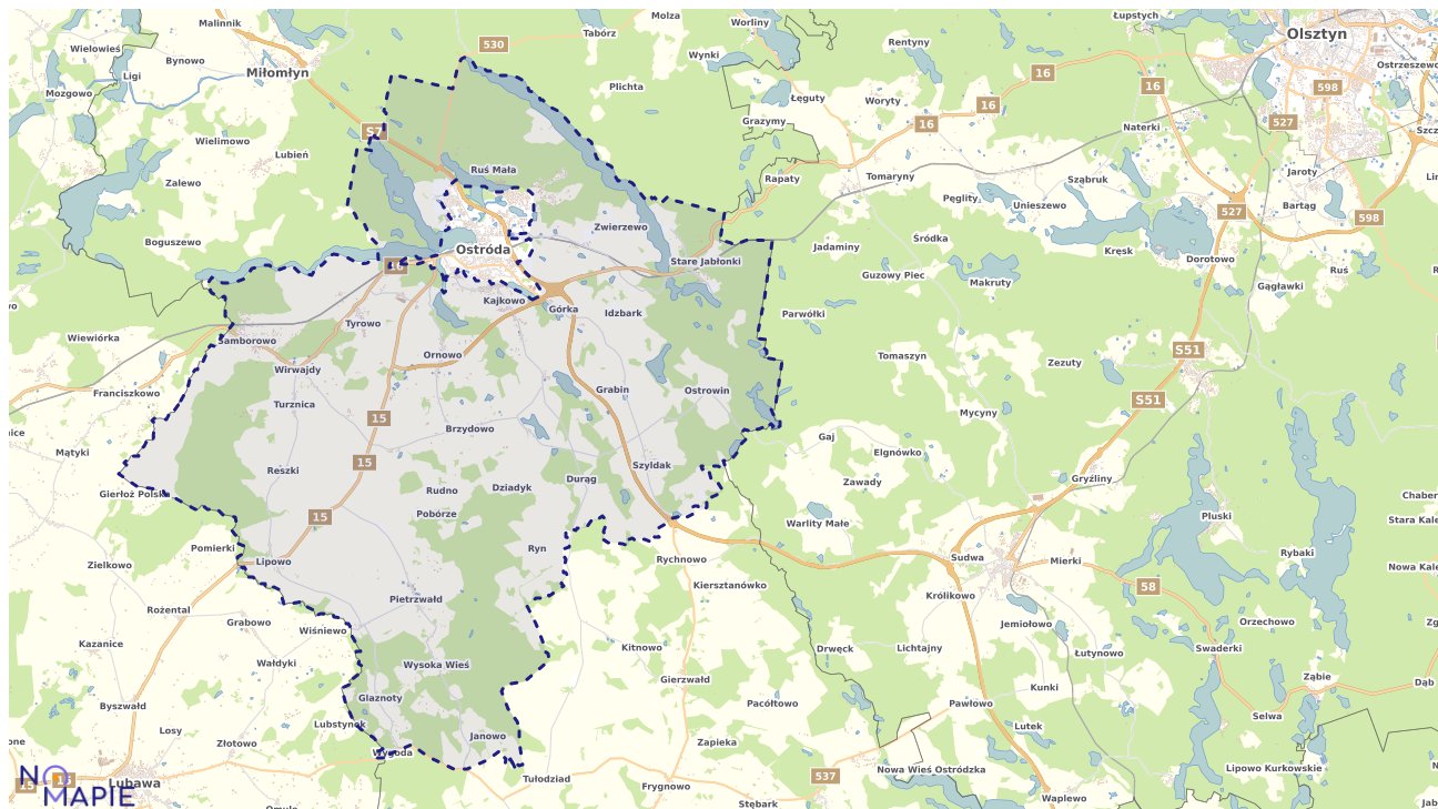 Mapa obszarów ochrony przyrody Ostródy